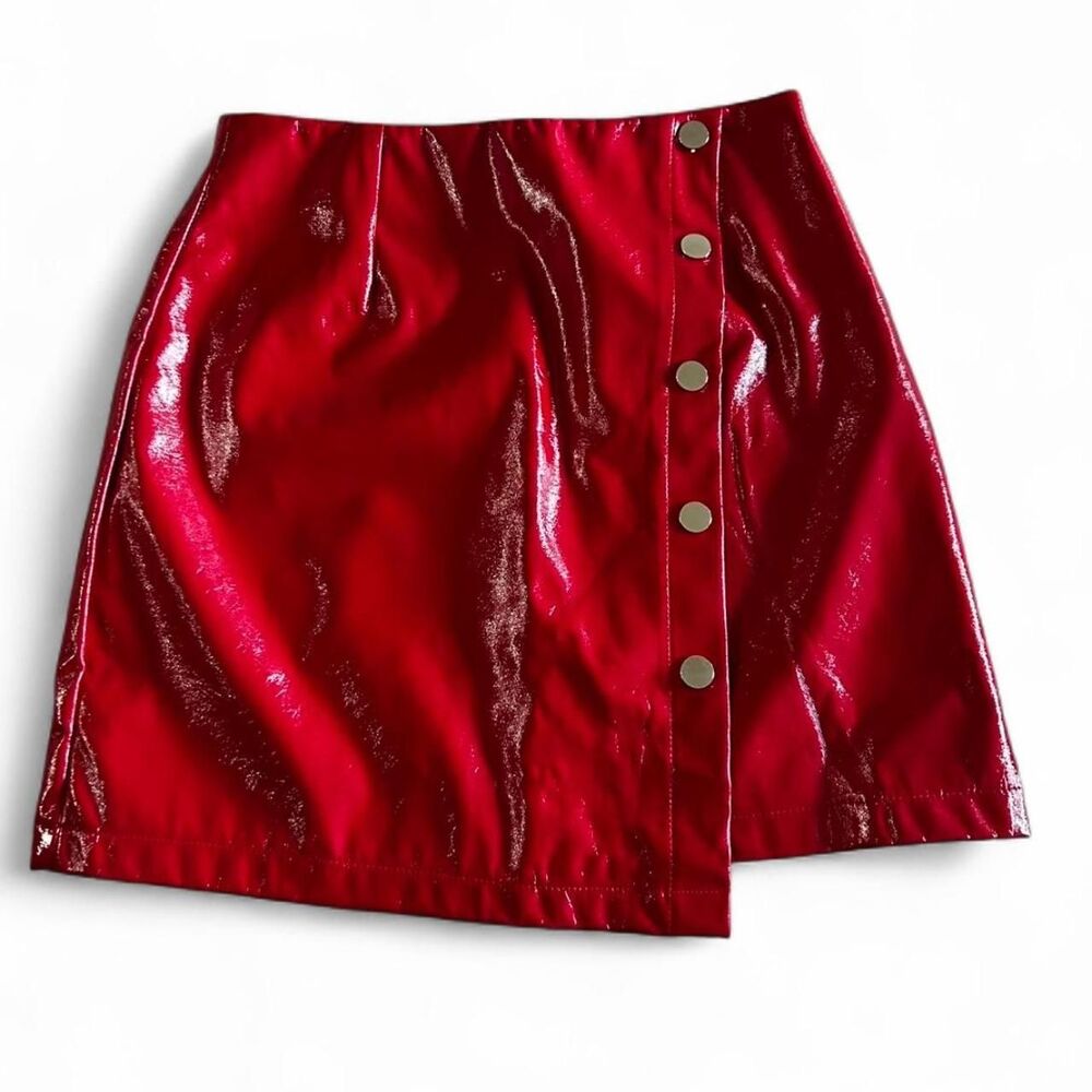 Christmas Faux Leather Skirt Red Buttons Embellished Size XS